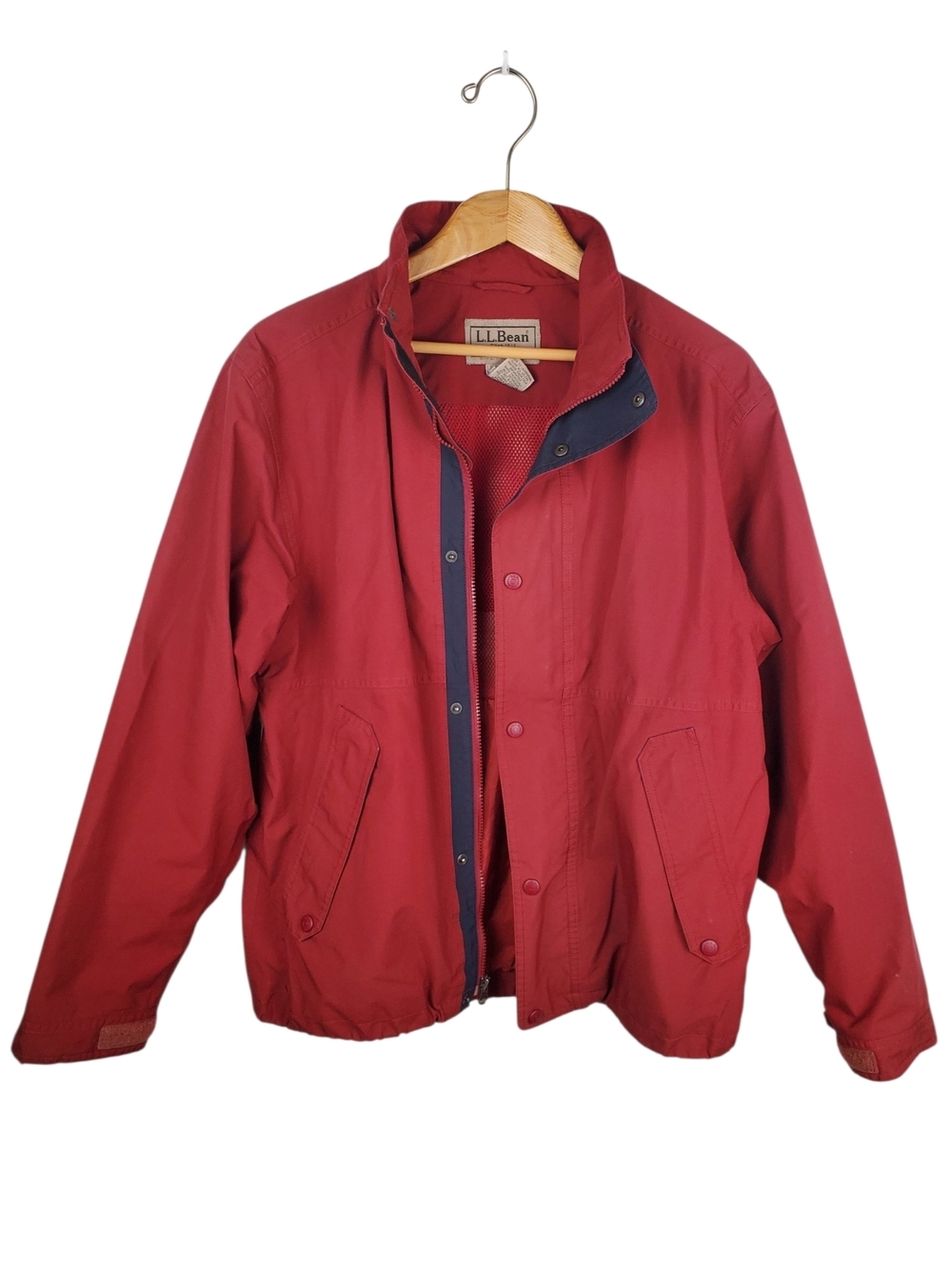 VTG 90s L.L.Bean Red Bomber Jacket Full Zip Snap Pockets Mesh Lined MED. #254